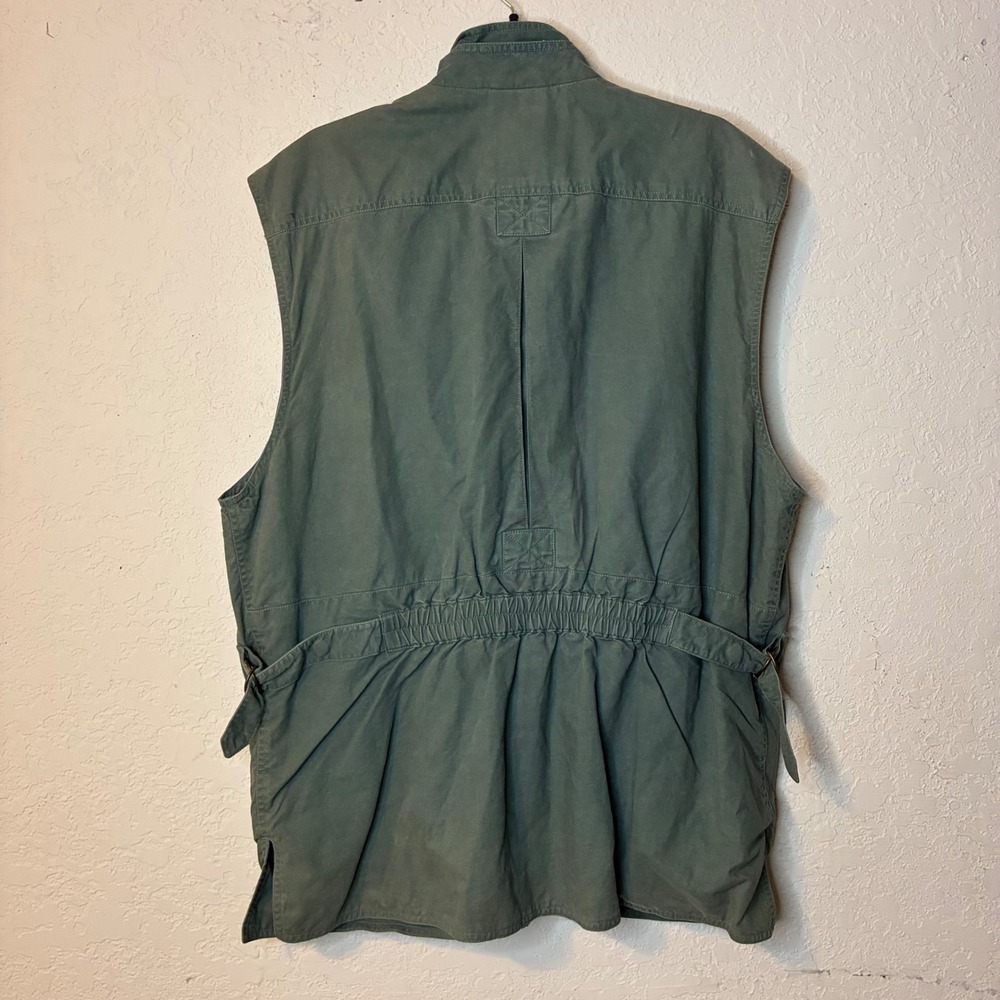 Woolrich Mens XL Safari Utility Vest Olive Green Cotton Multi Pocket Cinch Back - Picture 8 of 15